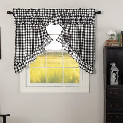 Vhc Brands Annie Buffalo Check Plaid Cotton Swag 72" Window Valance In Black