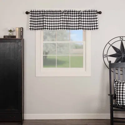 Vhc Brands Annie Buffalo Check Plaid Cotton Tailored Window Valance In Country Black,antique White