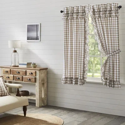 Vhc Brands Annie Buffalo Check Ruffled 100% Cotton Gingham Room Darkening Rod Pocket Curtain Panels In Portabella