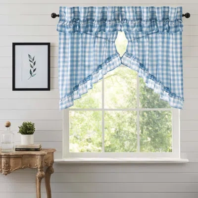 Vhc Brands Annie Buffalo Check Ruffled Prairie Swag Set In Dusk Blue