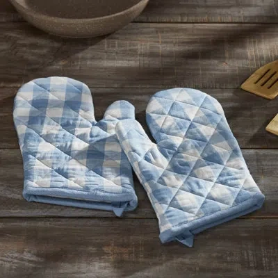 Vhc Brands Annie Buffalo Check  Annie 100% Cotton Oven Mitt Set In Blue,white