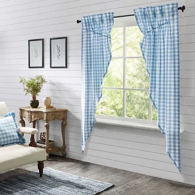 Vhc Brands Annie Check Prairie Rod Pocket Light-filtering Set Of 2 Curtain Panel In Blue