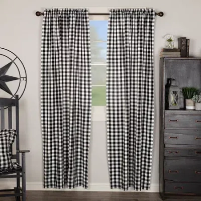 Vhc Brands Annie Check Rod Pocket Light-filtering Set Of 2 Curtain Panel In Black