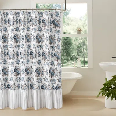 Vhc Brands Annie Floral 100% Cotton Floral Single Shower Curtain In Blue