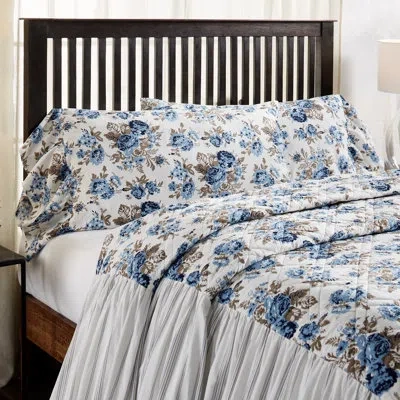 Vhc Brands Annie Floral 100% Cotton Pillowcase In Blue