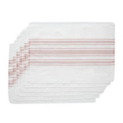 Vhc Brands Antique White Stripe Blue Indoor/outdoor Placemat Set Of 6 13x19 In Pink