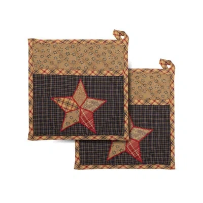 Vhc Brands Arlington Pot Holder With Pocket & Patchwork Star Set Of 2 8x8 In Blue
