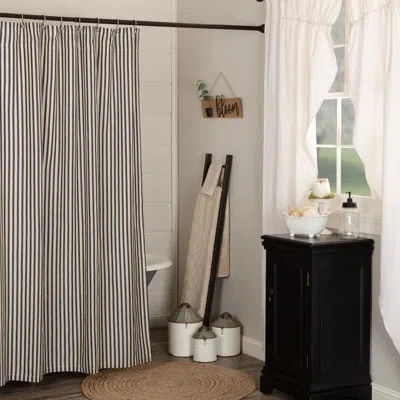Vhc Brands Ashmont 100% Cotton Striped Single Shower Curtain In Gray;cream