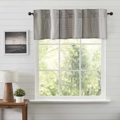 Vhc Brands Ashmont Patchwork Cotton Tailored Windows Valance In Blue;gray;cream
