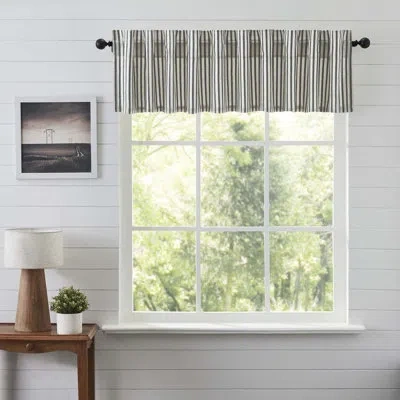 Vhc Brands Ashmont Striped Cotton Tailored Window Valance In Charcoal Gray In Gray;cream