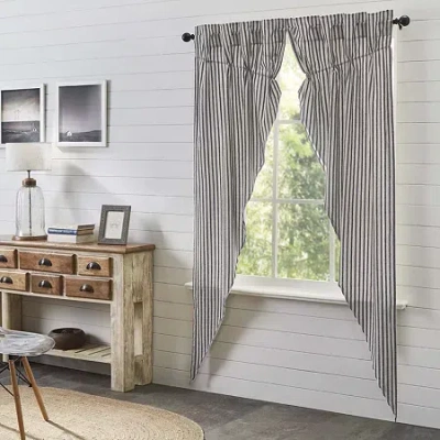 Vhc Brands Ashmont Ticking Prairie Rod Pocket Light-filtering Set Of 2 Curtain Panel In Gray