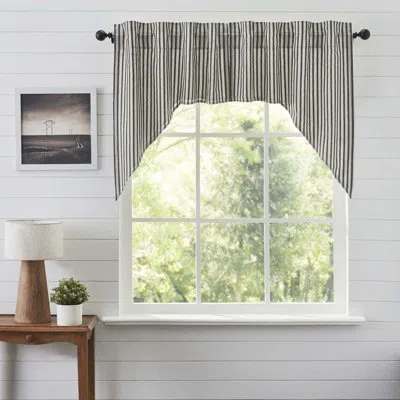 Vhc Brands Ashmont Ticking Stripe Cotton Swag 72" Window Valance In Gray;cream
