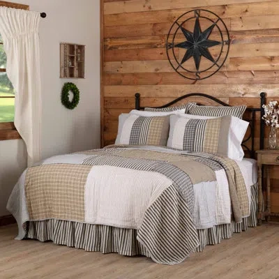 Vhc Brands Ashmont Warm Gray/vintage White/washed Blue Standard Cotton Reversible Modern & Contemporary Quilt In Blue;gray;cream