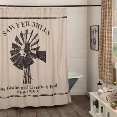 Vhc Brands Bath Windmill 100% Cotton Single Shower Curtain In Black;tan