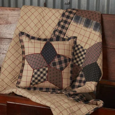 Vhc Brands Bingham Star Patch Pillow 10x10 In Black;red;tan