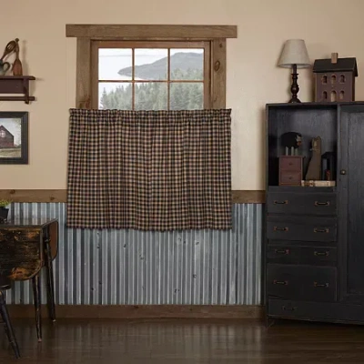 Vhc Brands Bingham Star Plaid 2-pc. Rod Pocket Window Tier In Black
