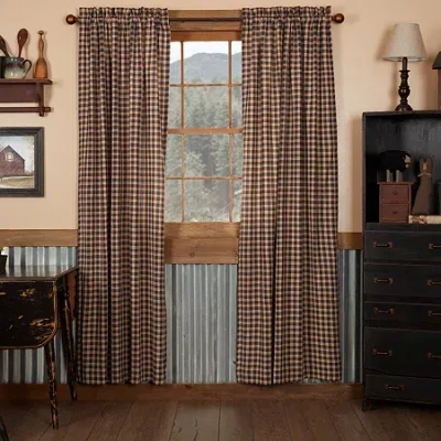 Vhc Brands Bingham Star Plaid Rod Pocket Light-filtering Set Of 2 Curtain Panel In Black