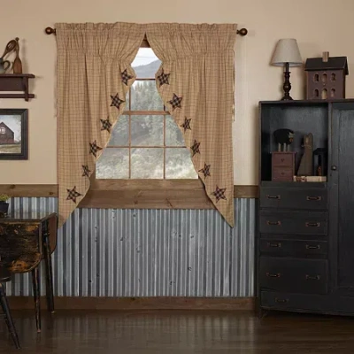 Vhc Brands Bingham Star Prairie Rod Pocket Embellished Light-filtering Set Of 2 Curtain Panel In Black