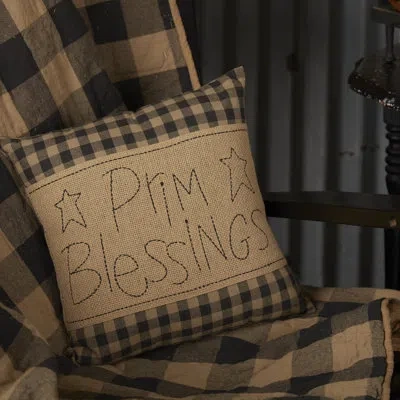 Vhc Brands Black Check Black Check Prim Blessings Pillow 12x12 In Black;tan