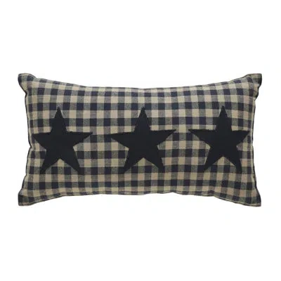 Vhc Brands Black Check Star Cotton Lumbar Rectangular Pillow Cover & Insert In Black;tan