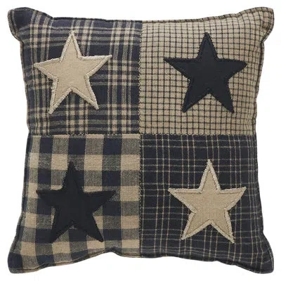 Vhc Brands Black Check Star Polyester Throw Square Pillow Cover & Insert In Black;tan