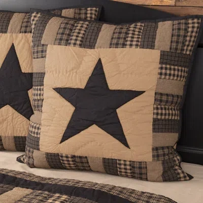 Vhc Brands Black Check Star Quilted Euro Sham In Khaki Tan;raven Black