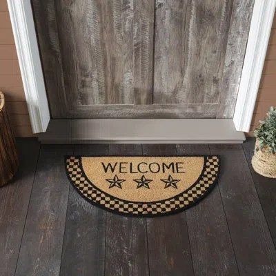 Vhc Brands Black Check Stars Coir Welcome Rug Half Circle 16.5x33 In Black;tan
