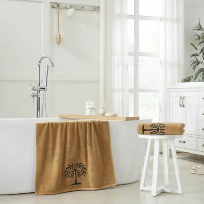 Vhc Brands Black Willow Tree Tan Bath Towel Set Of 2 27x54 In Black;tan