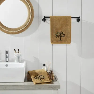 Vhc Brands Black Willow Tree Tan Hand Towel Set Of 2 16x26 In Black;tan