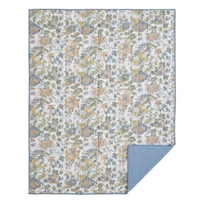 Vhc Brands Blue/beige/green Standard Cotton Reversible Quilt In Blue;yellow;cream