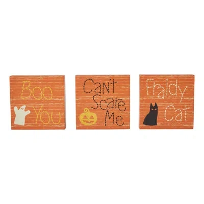 Vhc Brands Boo You Can't Scare Me Fraidy Cat Mdf Blocks Set Of 3 5x5x1 In Yellow;orange;black