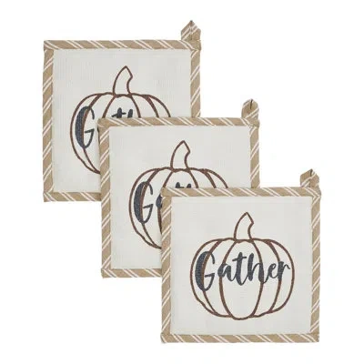 Vhc Brands Bountifall Pumpkin Gather Trivet Set Of 3 8x8 In Creme