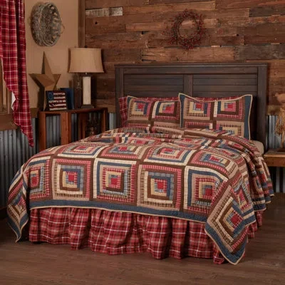 Vhc Brands Braxton Navy/apple Red/natural Reversible Traditional Quilt In Blue;red;tan