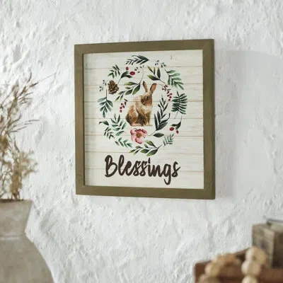 Vhc Brands Bunny Hop Blessings Bunny & Wreath Mdf Wall Sign 12x12x0.5