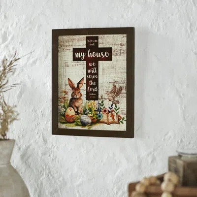 Vhc Brands Bunny Hop Joshua 24:15 Cross Mdf Wall Sign 12x10x0.5 In Brown;white;green