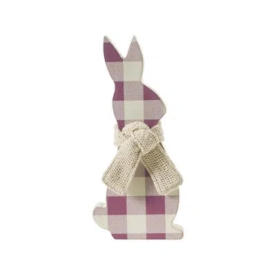 Vhc Brands Bunny Hop Mdf All Ears Honey Check Bunny In Burlap Scarf 8x3.5x1 In White,purple
