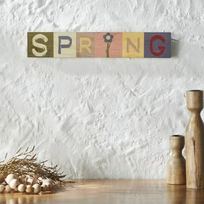 Vhc Brands Bunny Hop Multicolor Spring Mdf Block Sign 3x16x0.75 In Blue;yellow;pink