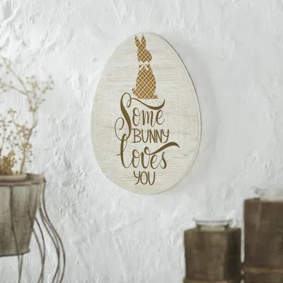 Vhc Brands Bunny Hop Some Bunny Loves You Egg Mdf Wall Sign 12x9x0.5 In Brown;white;orange