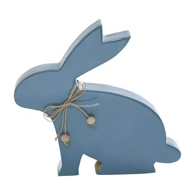 Vhc Brands Bunny Hop Wooden Enamel Bunny W/ Natural Beads In Blue
