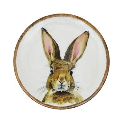 Vhc Brands Bunny Hop Wooden Plate White W/ Bunny In Brown;white;pink