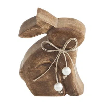Vhc Brands Bunny Hop Wooden Sitting Bunny Natural W/ Pearl Beads
