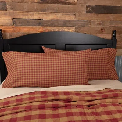 Vhc Brands Burgundy Check 136 Thread Count Checkered 100% Cotton Pillow Case In Red;tan