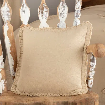 Vhc Brands Burlap Natural Square Cotton Pillow Cover & Insert In Vintage Tan