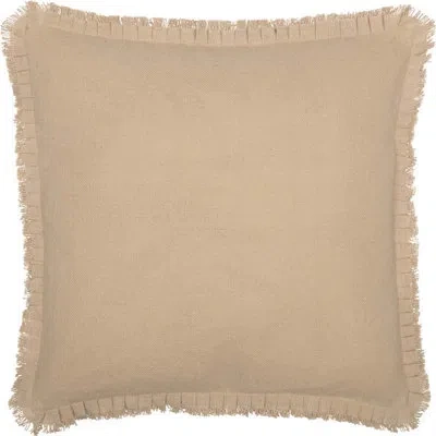 Vhc Brands Burlap Vintage Fabric Euro Sham W/ Fringed Ruffle In Tan