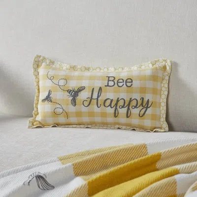 Vhc Brands Buzzy Bees Bee Happy Pillow 7x13 In Gray;yellow;cream