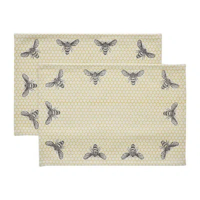 Vhc Brands Buzzy Bees Cotton Geometric Rectangle Placemat In Gray;yellow;cream