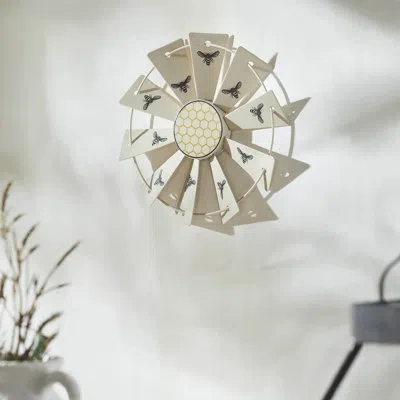 Vhc Brands Buzzy Bees Galvanized Metal Windmill Blade Wall Hanging 8.25x8.25 In Gray;yellow;cream