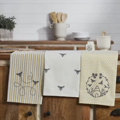 Vhc Brands Buzzy Bees Kitchen Towel In Gray;yellow;cream