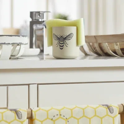 Vhc Brands Buzzy Bees Metal Kitchen Sponge Holder Antique White 3.25x2.75x2.75 In Stainless Steel