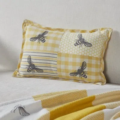 Vhc Brands Buzzy Bees Patchwork Bee Pillow 9.5x14 In Gray;yellow;cream